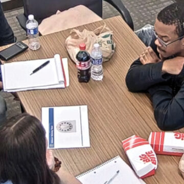 Two selfies of a young man wearing glasses outdoors, posing against trees and sky on a sunny day.